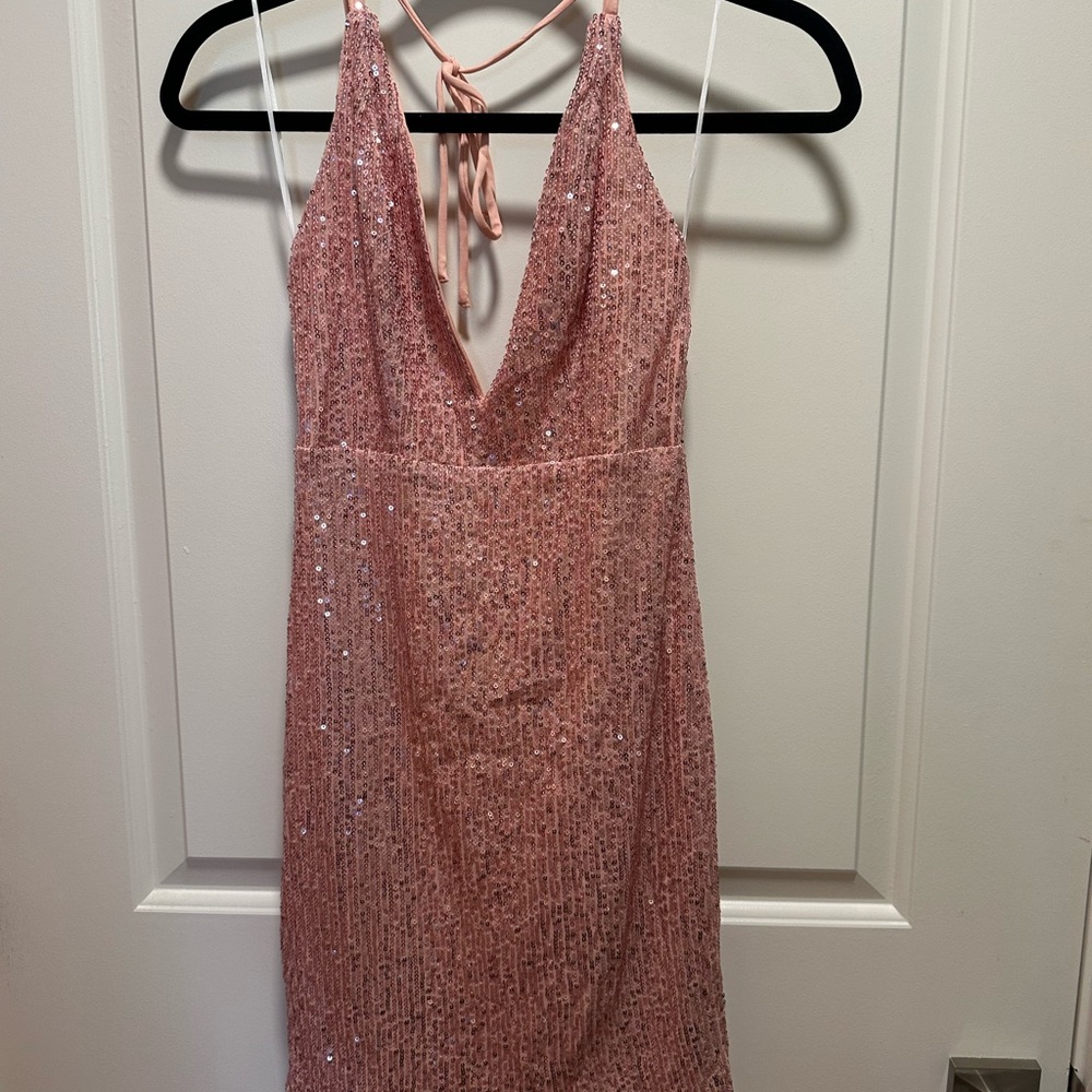 Hello Molly Gold Pink Sequin Halter Bodycon Dress